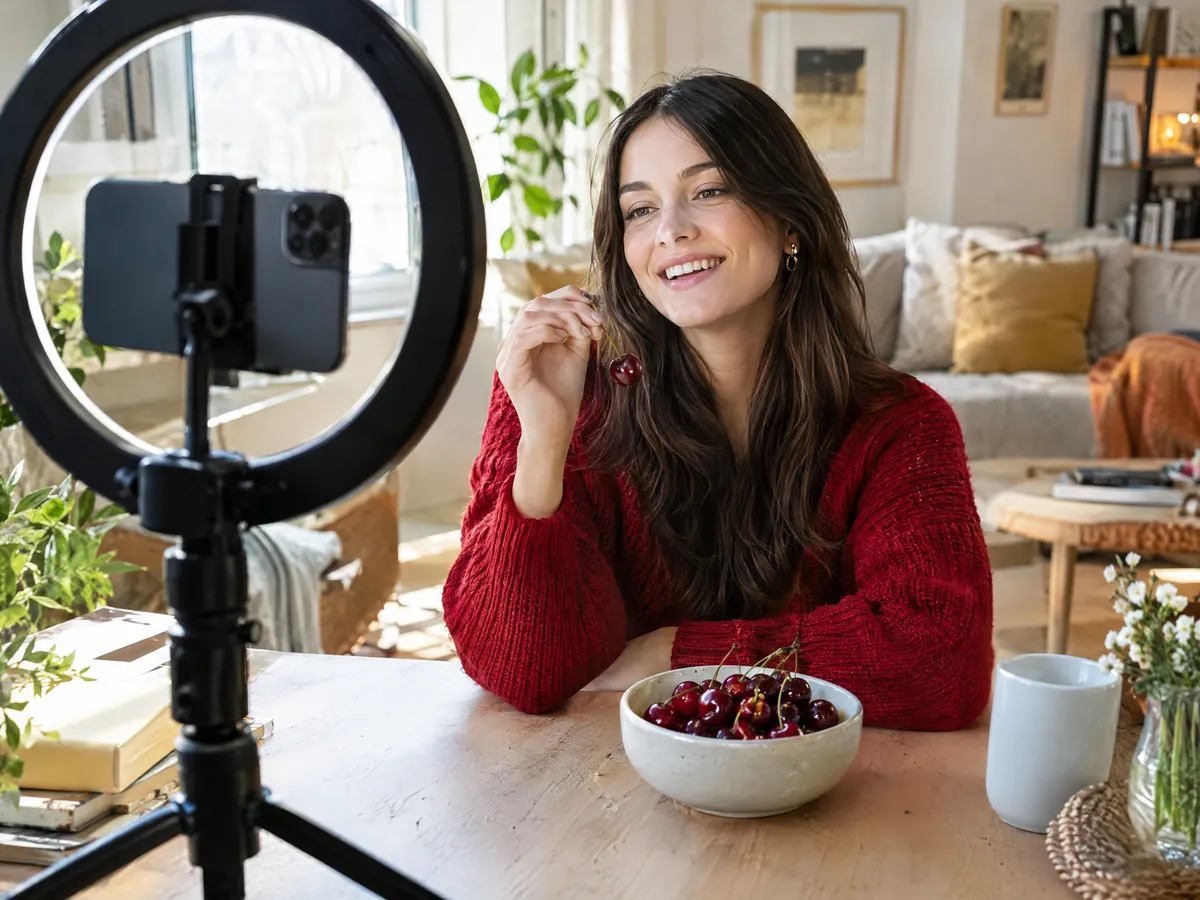 Creator filming a video with her phone