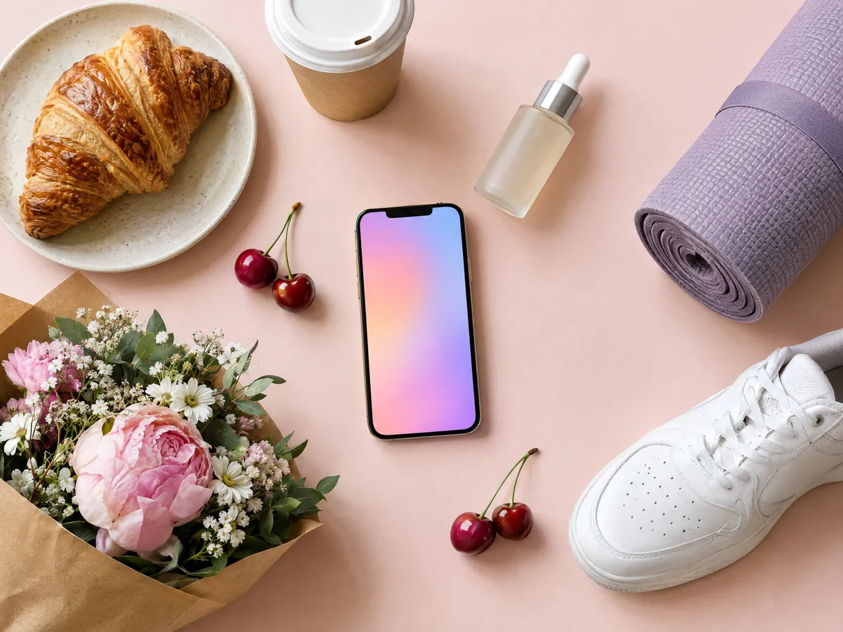 Products from different small businesses around a phone