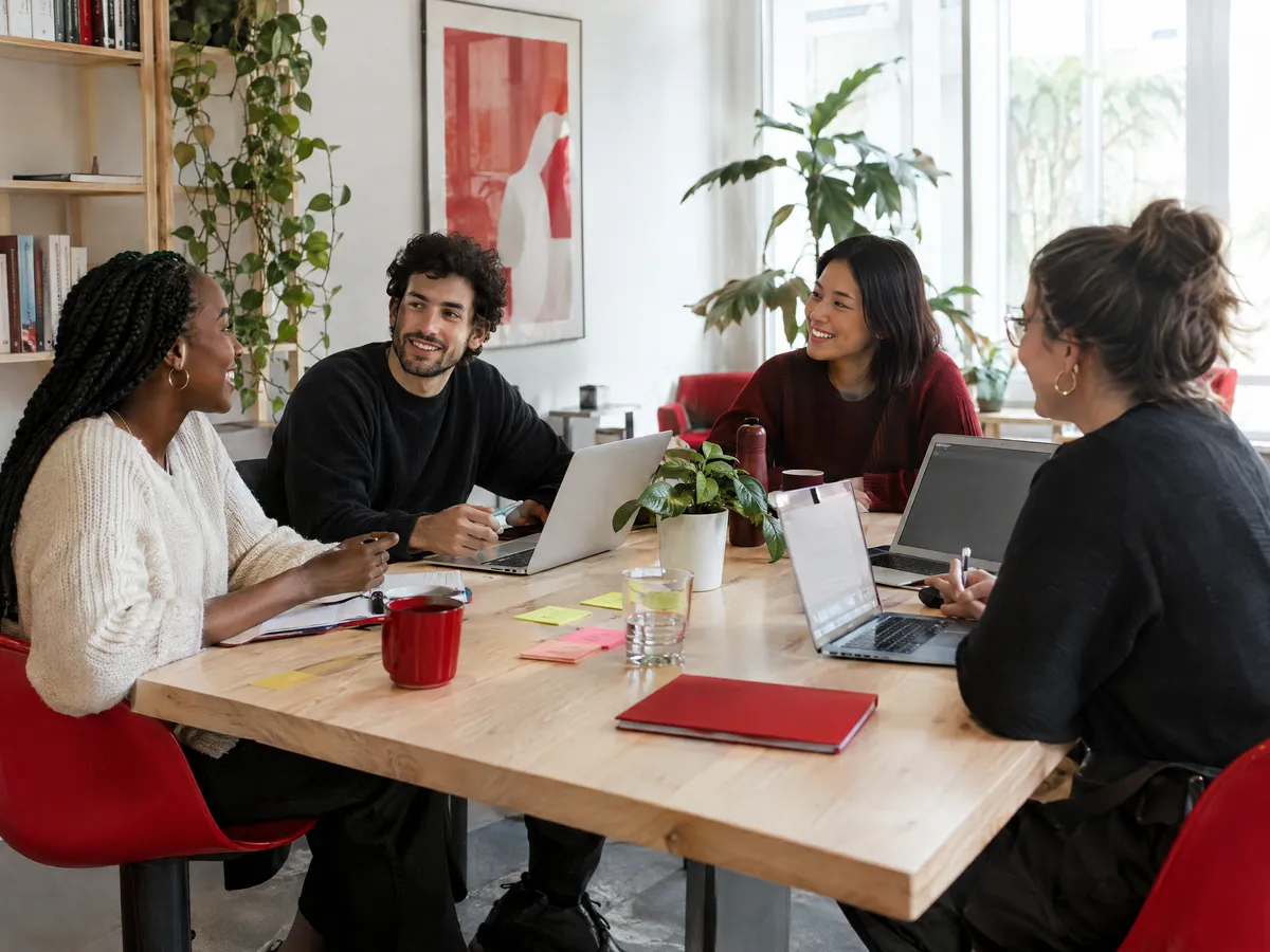 Agency team working together around a table